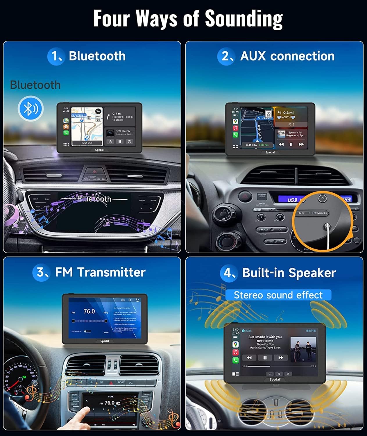 Spedal 786 Car Screen 7" IPS Touchscreen Multimedia Player Portable Car Stereo with Wireless CarPlay and Android Auto