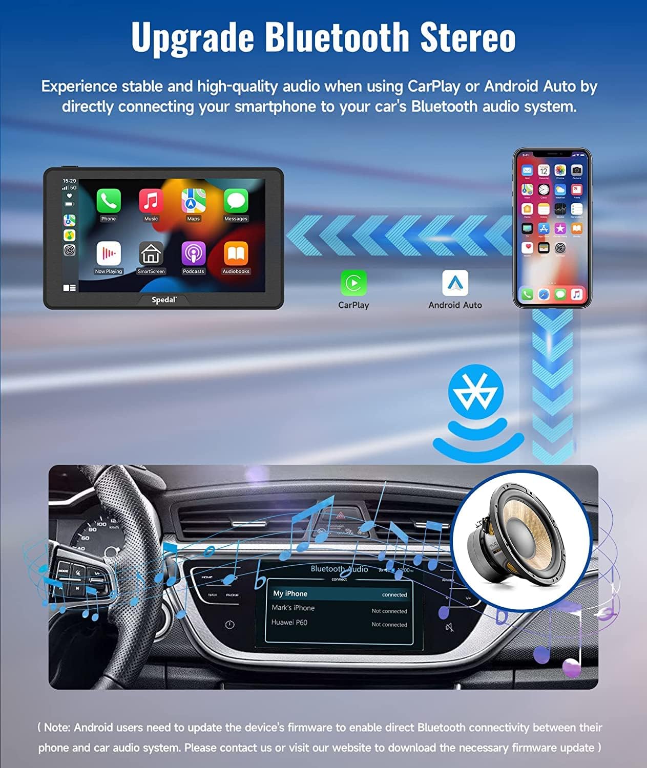 Spedal 786 Car Screen 7" IPS Touchscreen Multimedia Player Portable Car Stereo with Wireless CarPlay and Android Auto